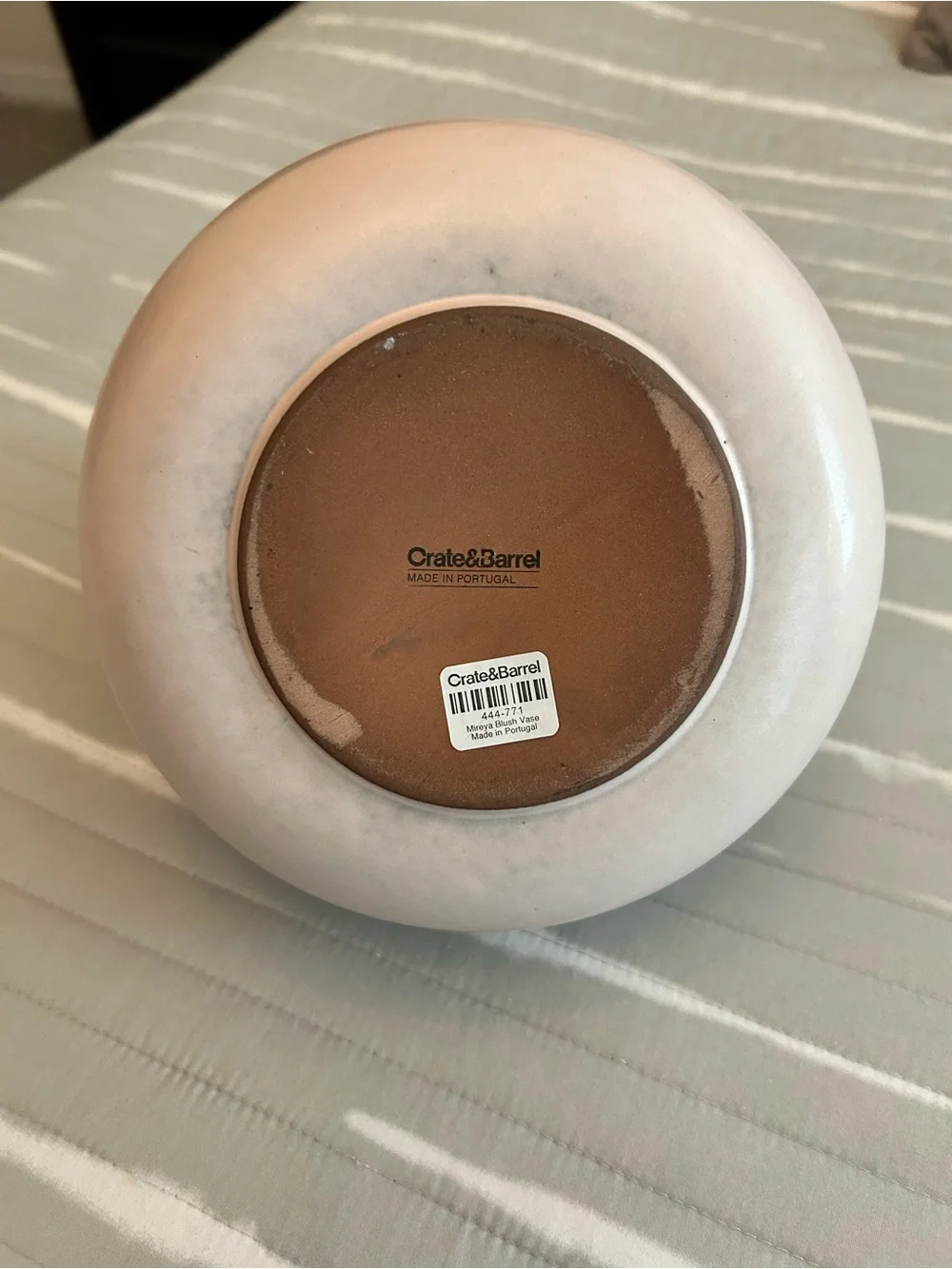 Crate & Barrel Mireya Blush Pink Terracotta Round Vase Made in Portugal